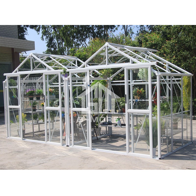 16.7'x6.4' G-MORE Multi-Span Series,Aluminum Frame PC/Glass Greenhouse